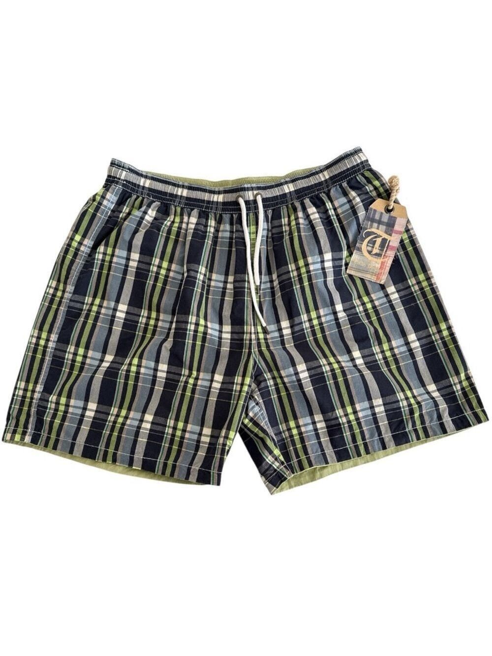 NWT Men's Tailor Vintage Plaid Reversible Swim Trunks XL Green Blue Pink